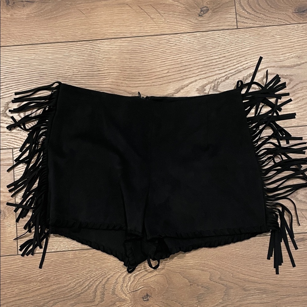 Forever 21 Black Suede Fringe Women Shorts